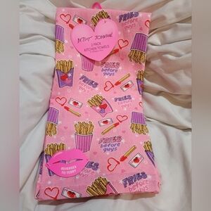 New Betsey Johnson Pink Fries Before Guys Kitchen Towels Set Of Two